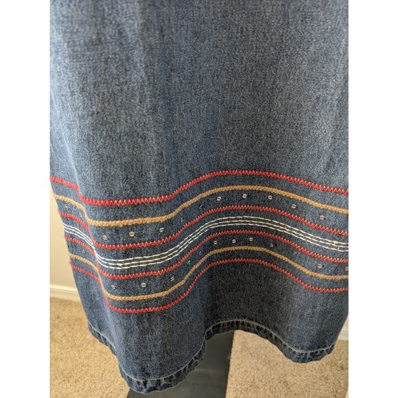 Vintage CST Blues 1X denim sleeveless maxi dress modest red yellow stitching - Picture 6 of 7